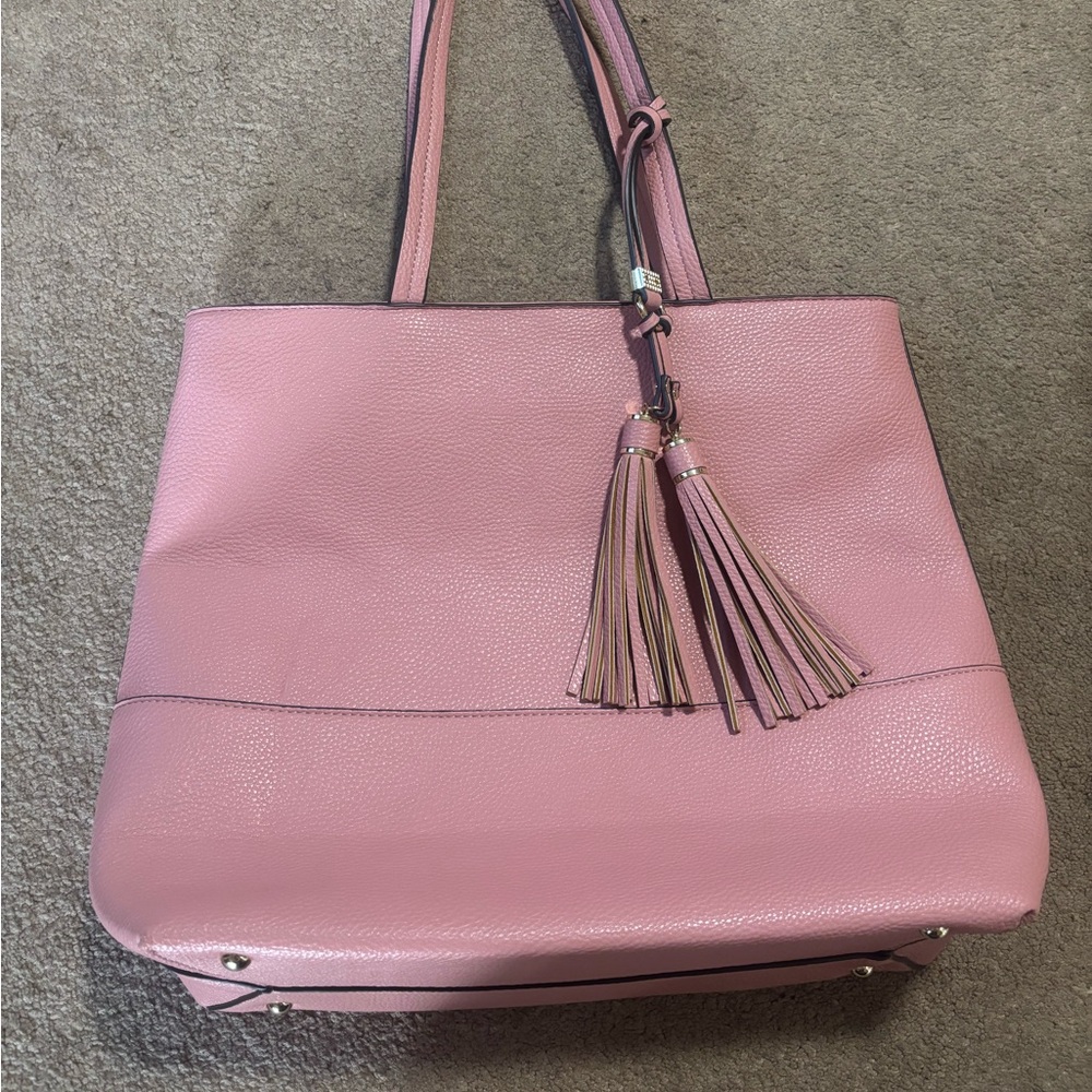 C brand logo large pink tote bag with tassel